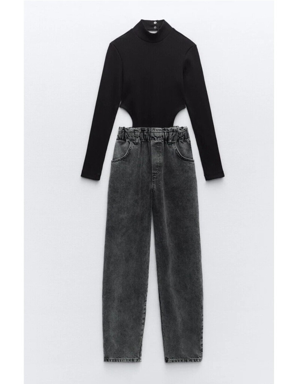Zara Womem combo Baggy  Denim  Jumsuit  Grey And Black New Size S/25